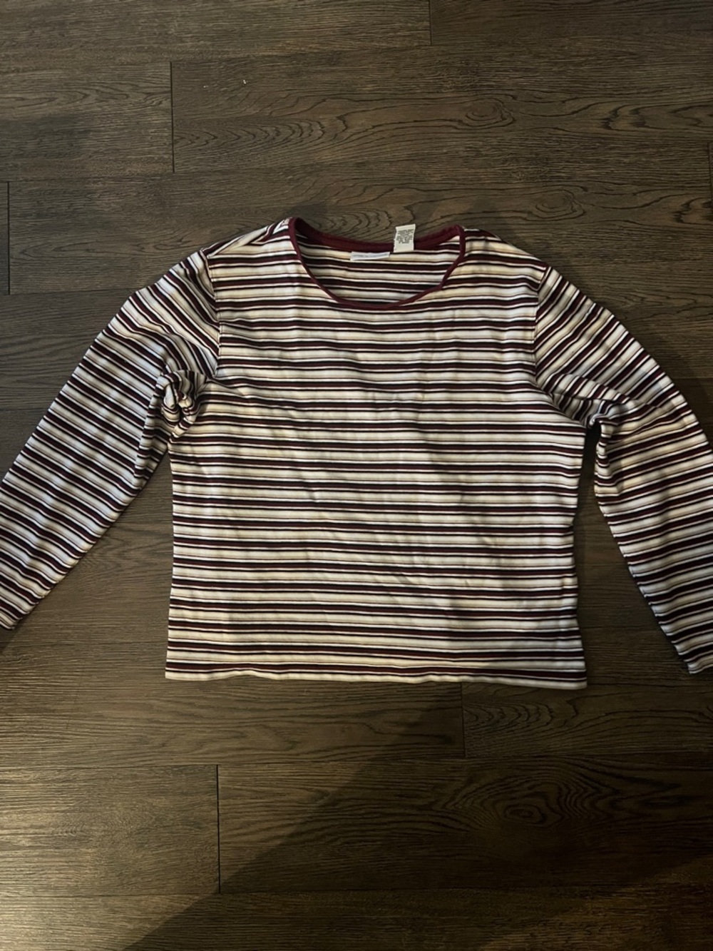 Striped Long Sleeve Tee in White and Burgundy
